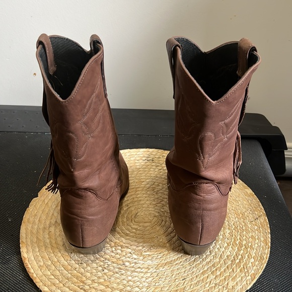Laredo Nubtuck Leather Western Cowgirl Fringe Boots Size 8.5 - Picture 7 of 12